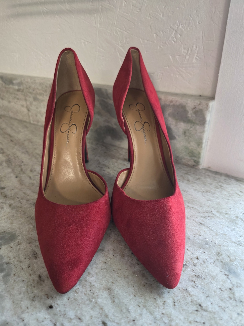 Jessica Simpson Red Suede D'Orsay Pointed Pumps
